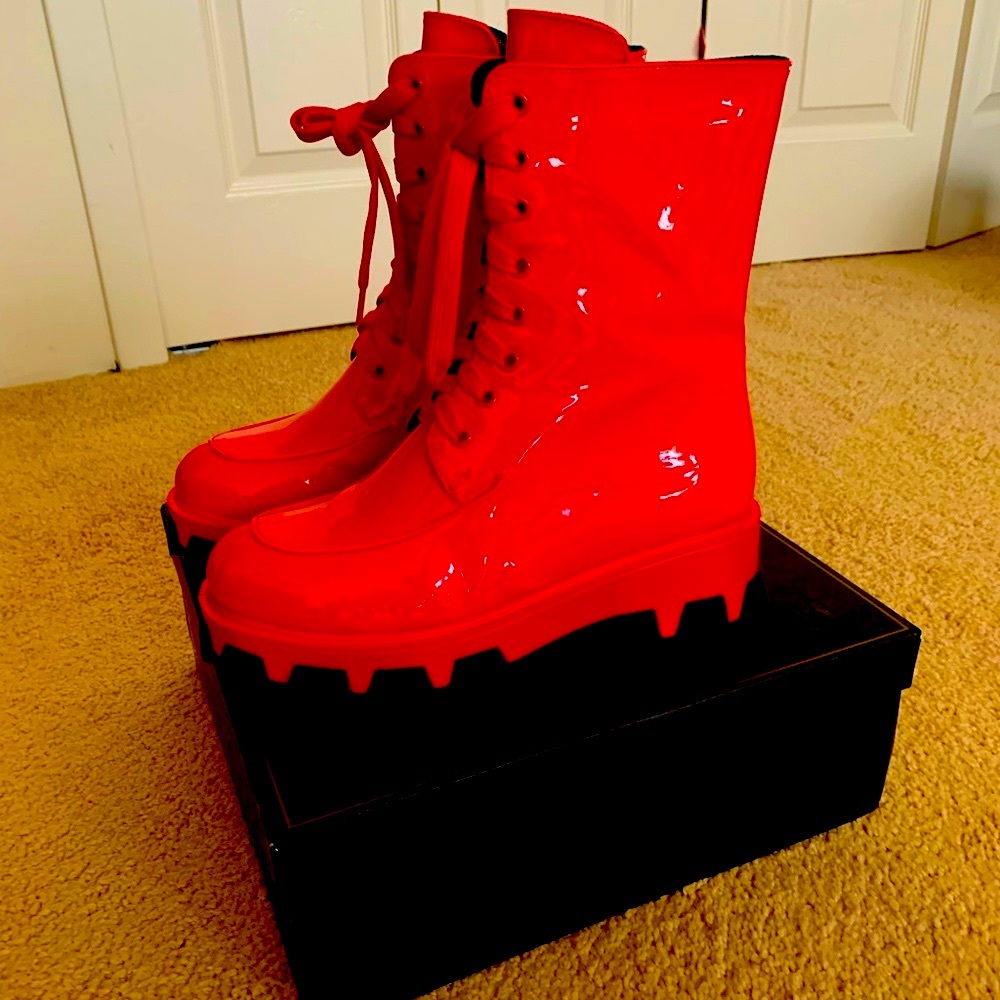 New Bright Shiny Red Combat Boots.